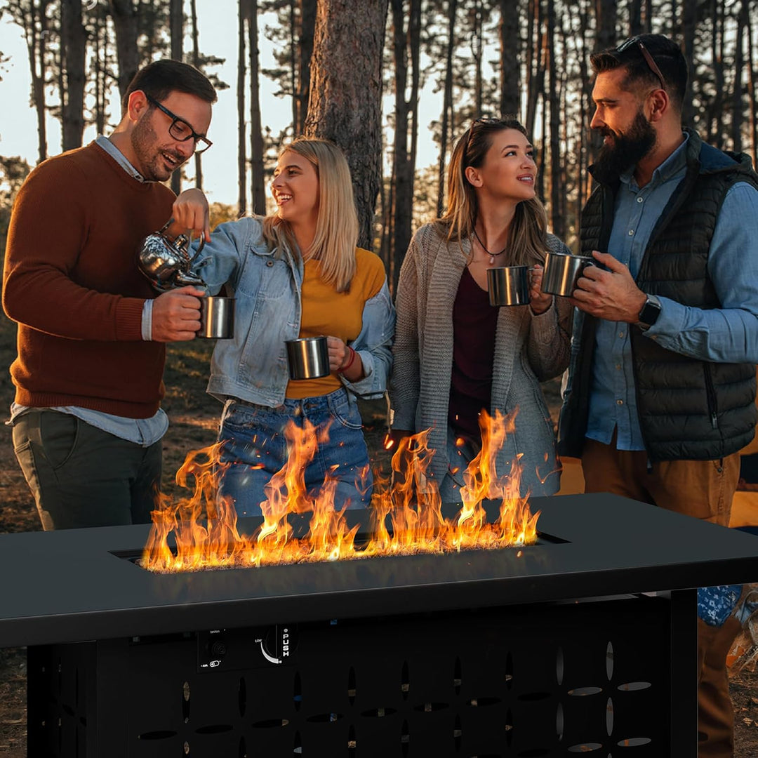 43 inch Outdoor Propane Fire Pit 50,000 BTU Gas Fire Pit Table with Lid, Glass Wind Guard, Waterproof Cover, Rectangle Gas Firepit Table for Garden/Patio, CSA